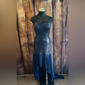 Fitted navy blue sequins prom dress
